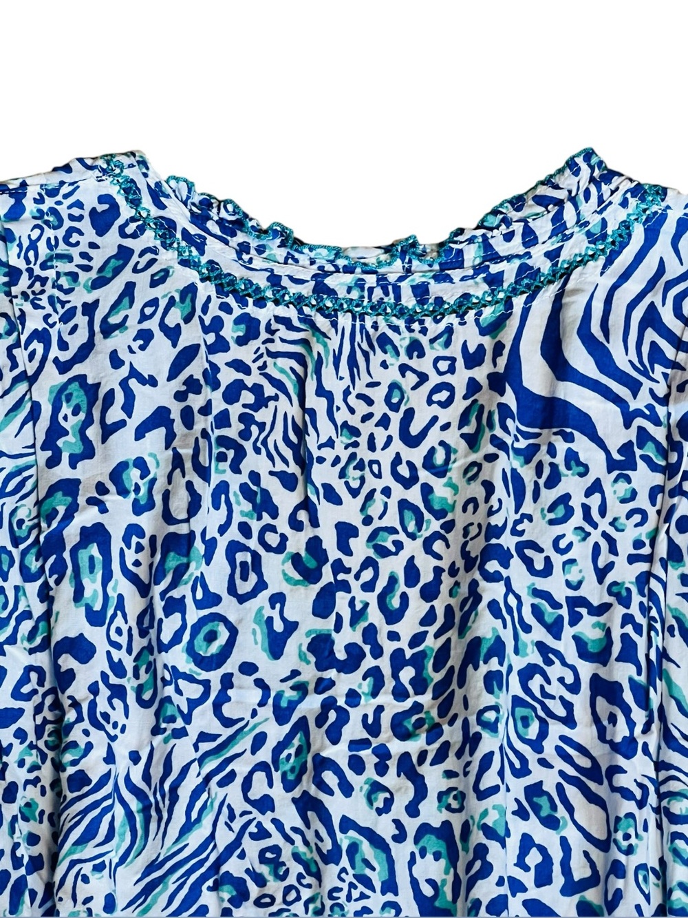 Poupette St Barth Women’s Sz M Animal Print Mini Dress Estel Blue White Ruffle - Picture 10 of 16